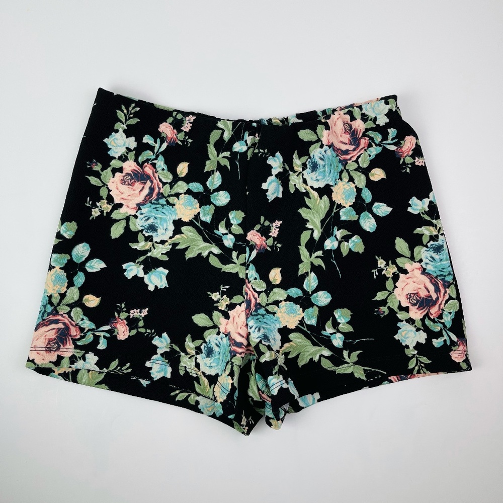 Wet Seal Black Floral Print Multicolor High Waisted Shorts Size L